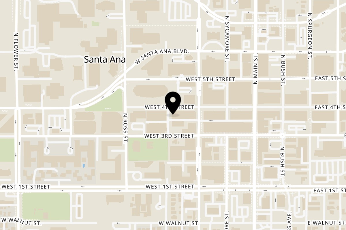Map showing the location of Café Cultura Santa Ana on 324 W 4th St b in Santa Ana